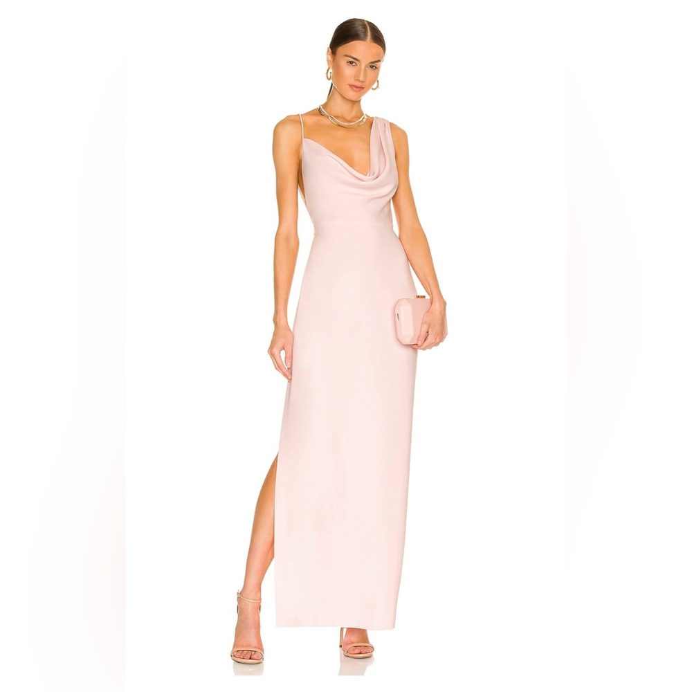Amanda Uprichard Blush Pink Asymmetrical Cowl Neck Maxi Dress